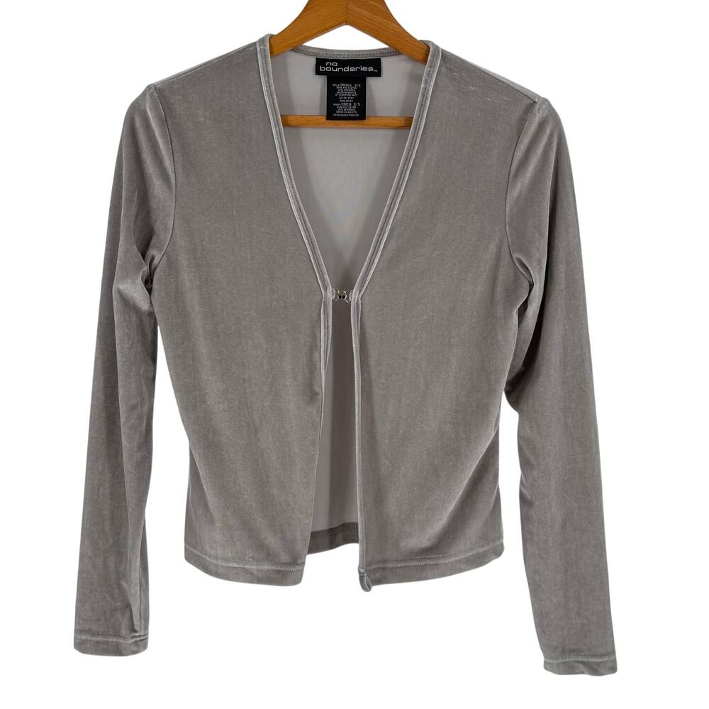 Vintage Y2K No Boundaries Silver Gray Velvet Cardigan, Size S Whimsigoth Witchy